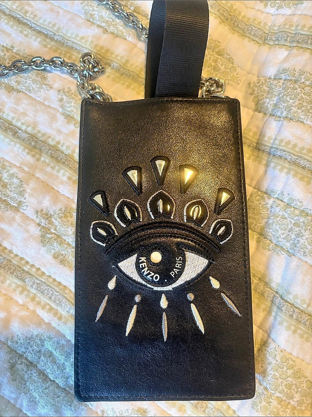KENZO Eye Leather Phone Chain Bag in Black